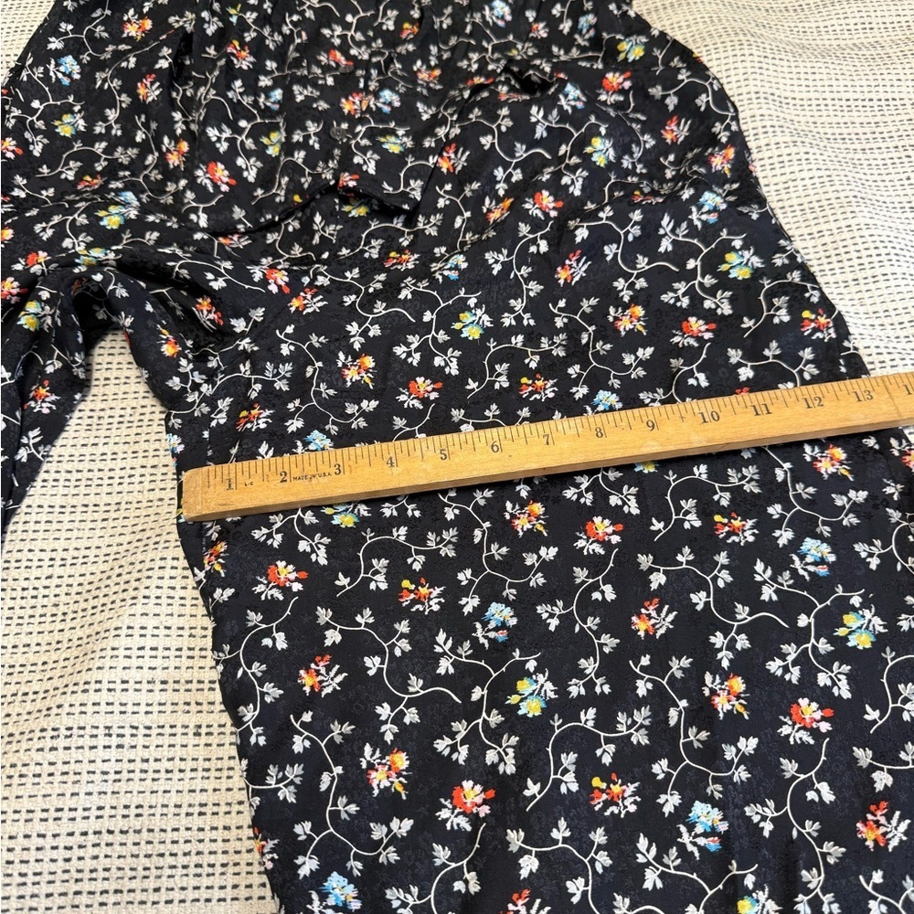 Rebecca Taylor 100% Silk Black Floral Vine Print Cropped Wide Leg Jumpsuit - Picture 14 of 15